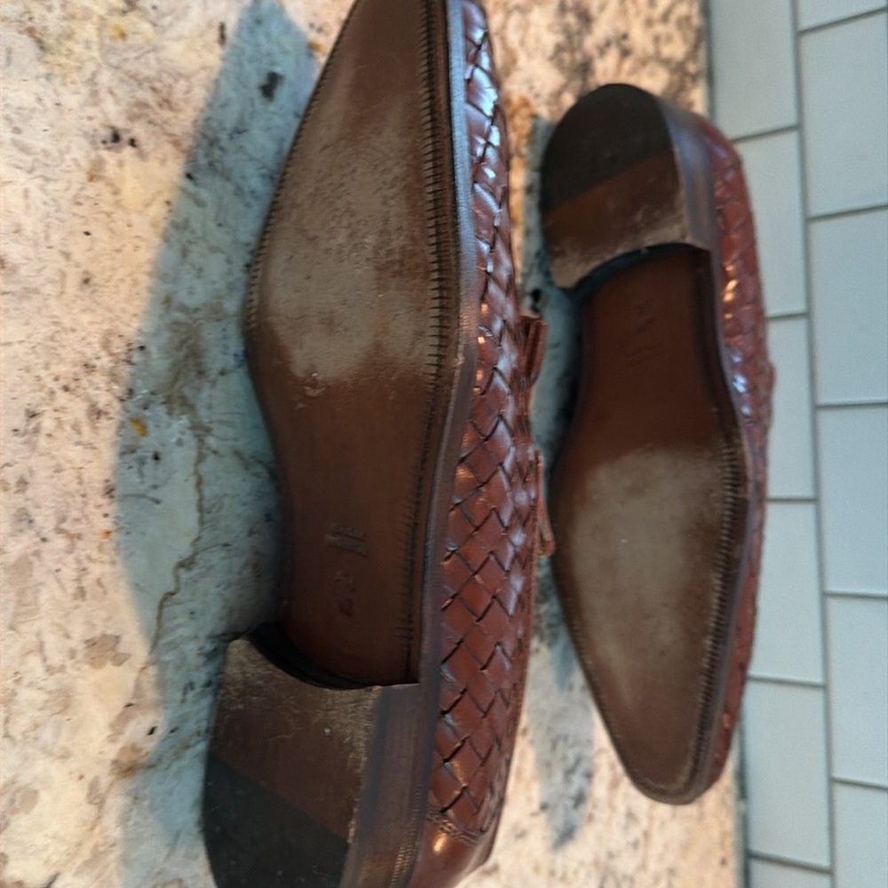 Men Brown Woven Leather Loafers with Tassels size 8 1/2 - Picture 14 of 16